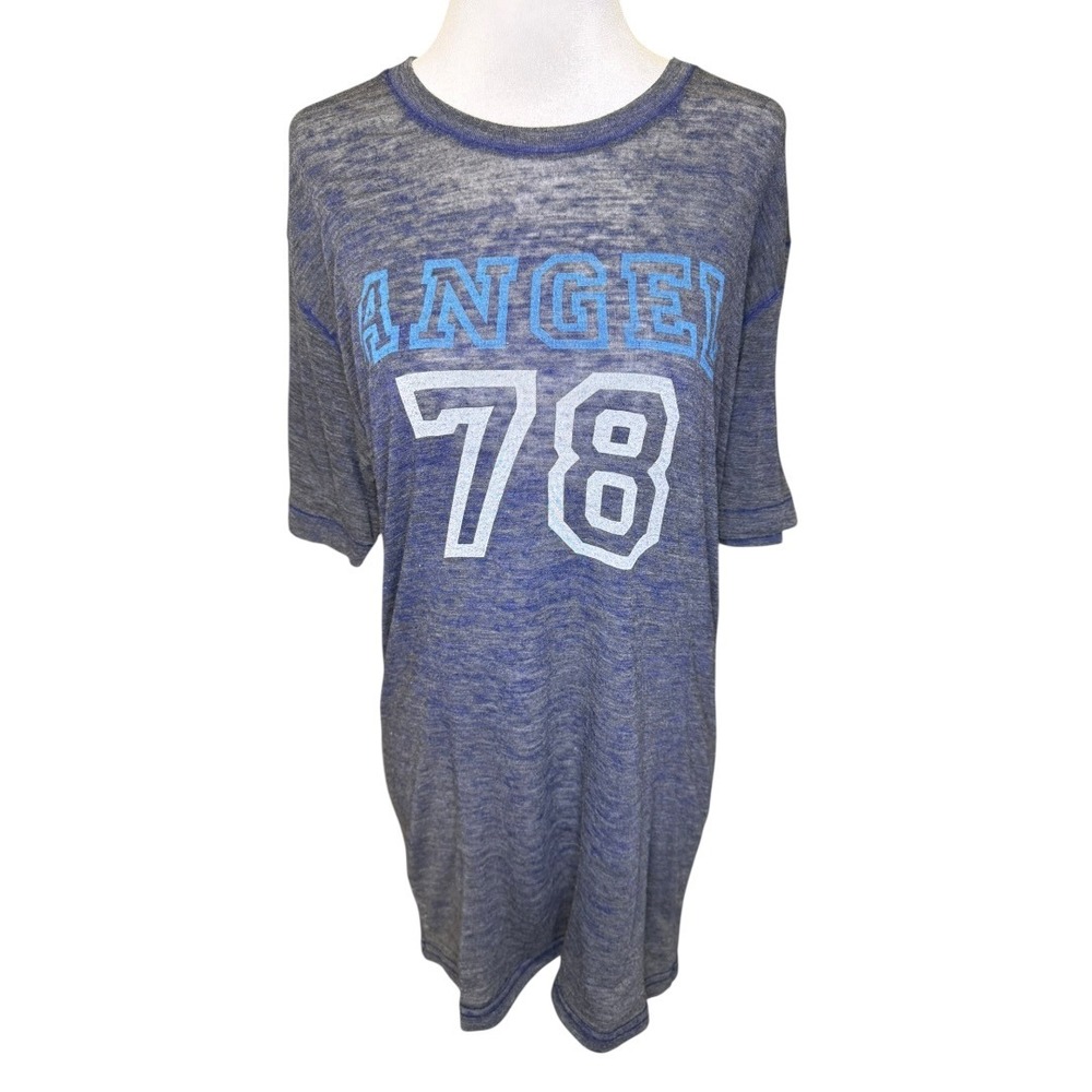 JET John Eshaya Angel 78 Graphic T-Shirt Blue Heather Burnout‎ Oversized M/L